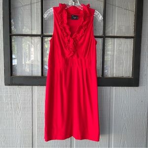 Just…Taylor bright red dress, ruffled neckline, zipper on side under left arm